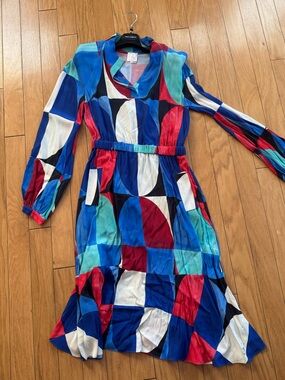 Multicolor Geometric Long-Sleeve Dress
